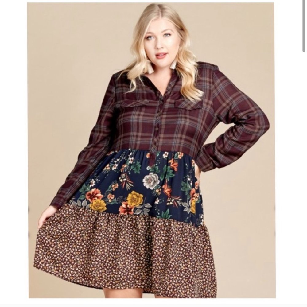 PLUS Size - Tiered Floral A-Line Dress